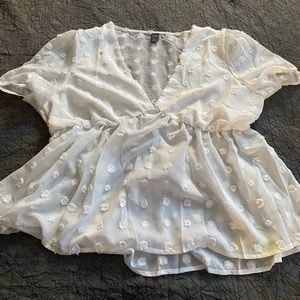 Shein/Romwe Plus Swiss Dot Babydoll Blouse